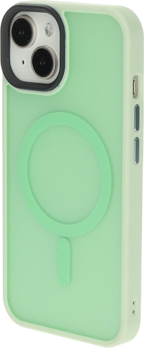 Mobiparts Hoesje geschikt voor Apple iPhone 14 MagSafe Telefoonhoesje Hardcase | Mobiparts Hardcover Backcover | Geschikt voor MagSafe | Geschikt voor Draadloos Opladen met Magnetische Ring | Geschikt voor MagSafe Case - Satin Light Green | Groen