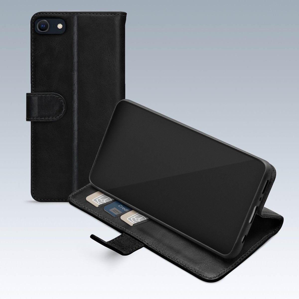 Mobilize Telefoonhoesje geschikt voor Apple iPhone 7 Hoesje | Mobilize Premium Gelly Wallet Bookcase Portemonnee | Pasjeshouder voor 3 Pasjes | Telefoonhoesje voor Pinpas / OV Kaart / Rijbewijs - Zwart