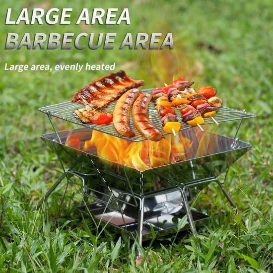 Vouwgrill, roestvrij staal, camping, houtskoolgrill, draagbare picknickgrill, opvouwbare BBQ, grill, outdoor, camping, grillset, winddicht, vouwgrill, staande grill met draagtas voor picknick, wandelen en tuin van Esbit — afbeelding 3