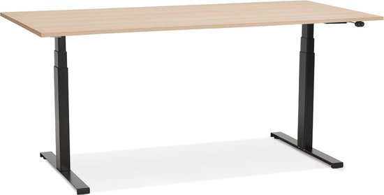 Alterego Zwarte ergonomische elektrische bureau 'TRONIK' met blad in natuurlijke houtafwerking - 160x80 cm
