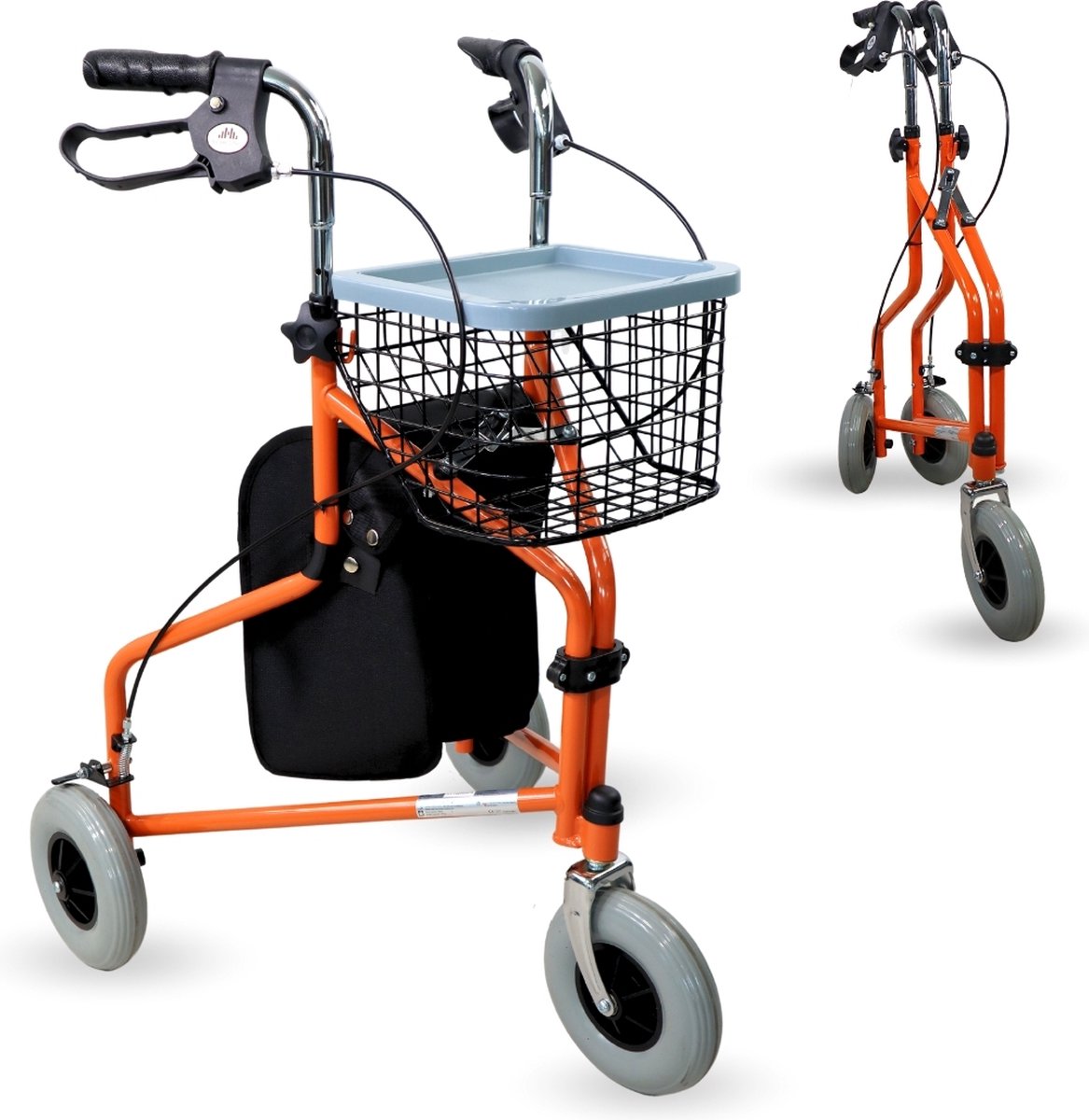 Goedkoopste Mobiclinic Caleta - Rollator - Rollator met 3 Wielen - Vergrendelbare Remmen - Looprek met wielen - Stoel en Rugleuning - Opvouwbare en Verstelbare in Hoogte - Lichtgewicht - Mand en Draagtas - Oranje