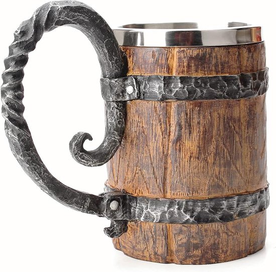 Rustieke luxe houten bierpul, met de hand gesneden, premium beker voor Viking-th