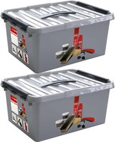 Q- 2x -LINE Opberg box/opbergdoos - met tray - kunststof - 40 x 30 x 18 cm - schoenenpoetsdoos