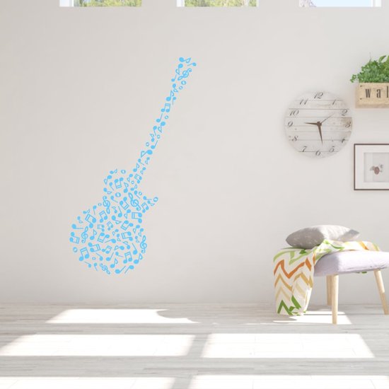 Muursticker Guitare Et Notes de Musique - Rose - 40 x 120 cm - Chambre à coucher - Muursticker4Sale