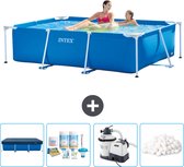 Intex Rechthoekig Frame Zwembad - 220 x 150 x 60 cm - Blauw - Inclusief Afdekzeil - Onderhoudspakket - Zwembadfilterpomp - Filterbollen