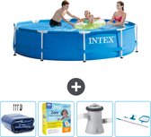 Piscine à cadre rond Intex - 305 x 76 cm - Blauw - Avec couverture solaire - Forfait entretien - Pompe de filtration de piscine - Kit de nettoyage