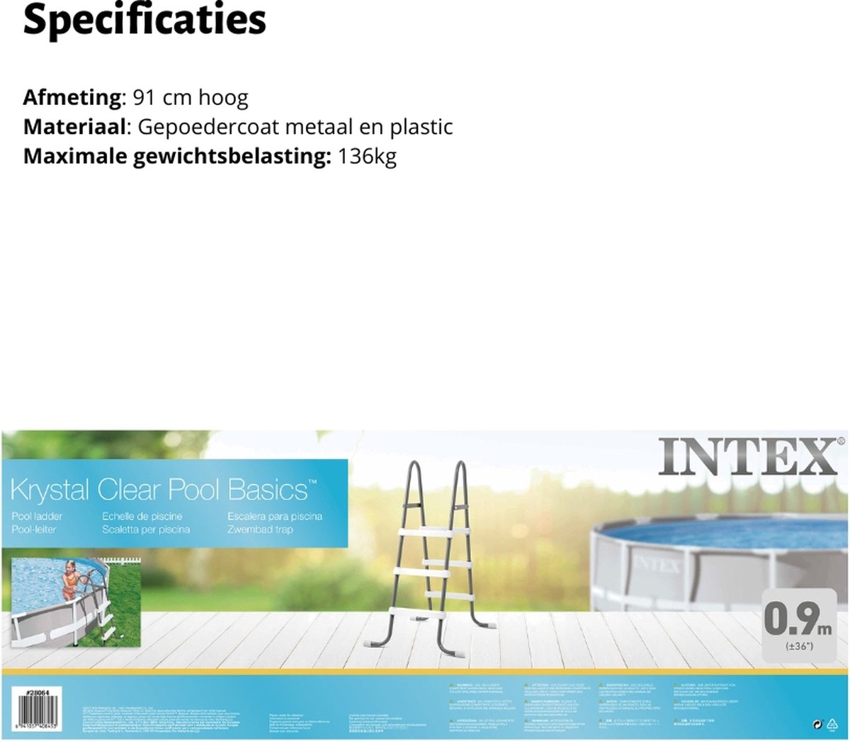 Intex Rechthoekig Frame Zwembad - 260 x 160 x 65 cm - Blauw - Inclusief Zwembadfilterpomp - Chloor - Ladder – foto 6
