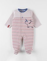 Gestreepte jersey 1-delige pyjama met neushoornprint, beige/baksteenrood