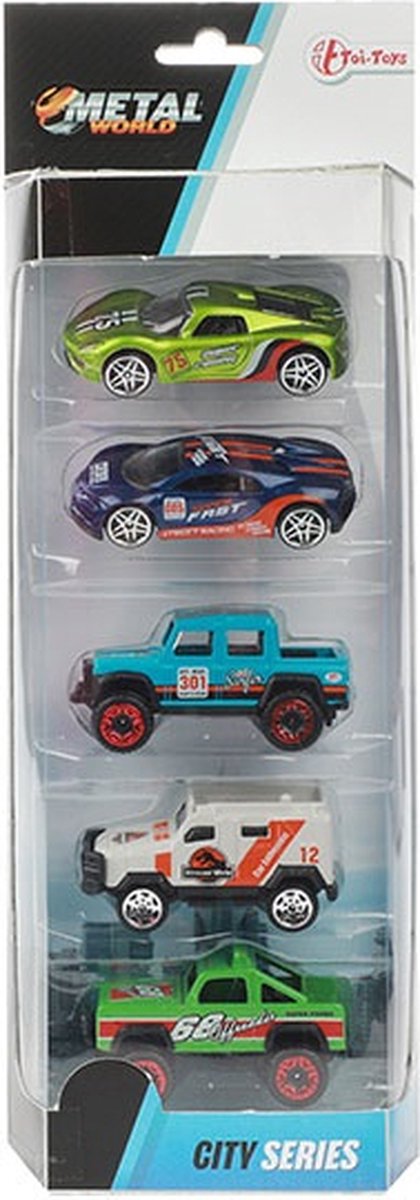 5 Metalen auto's 1:64 in doos 2ass. 21482Z