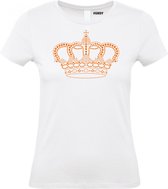 Dames t-shirt Kroontje Oranje | Koningsdag kleding | Oranje Shirt | Wit Dames | maat XXXL