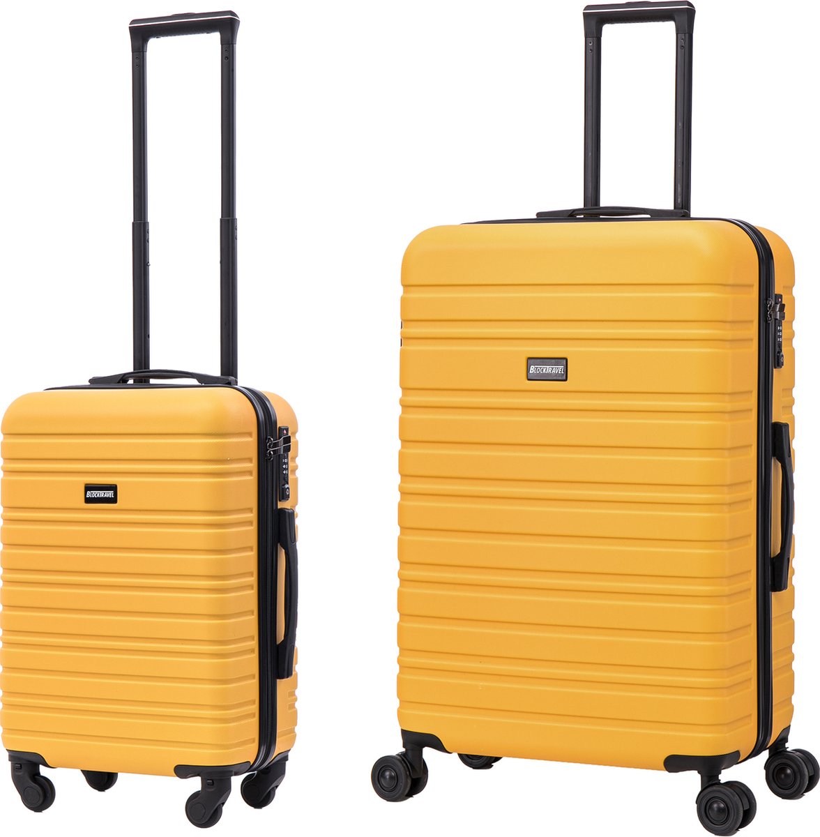 BlockTravel kofferset 2 delig ABS ruimbagage en handbagage 39 en 95 liter - inbouw TSA slot - geel