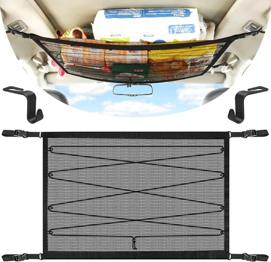 QYDKWK Dubbelvouw net voor auto, autodak, dekens, universel dak, autonet, organizer, 4 leuningen, SUV, jeep, bestelwagen, meeste voertuigtypes, 78 x 52 cm