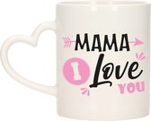 Bellatio Decorations Cadeau koffie/thee mok voor mama - roze - love - hartjes oor - Moederdag