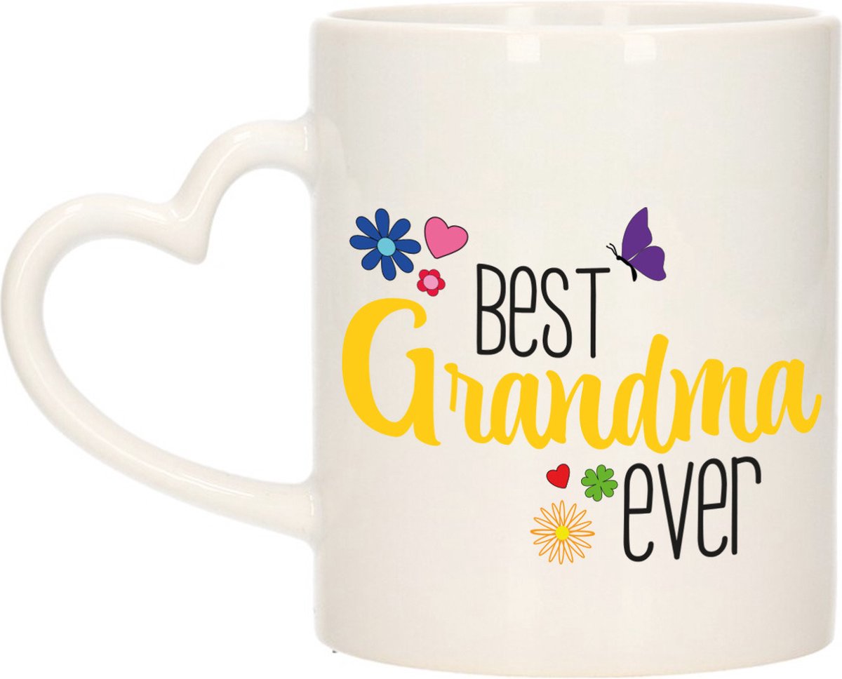 Bellatio Decorations Cadeau koffie/thee mok voor oma - geel - hartjes oor - keramiek - 300 ml