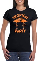 Bellatio Decorations Tropical party T-shirt dames - met glitters - zwart/oranje -carnaval/themafeest L