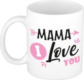 Bellatio Decorations Cadeau koffie/thee mok voor mama - roze - love mama - 300 ml - Moederdag