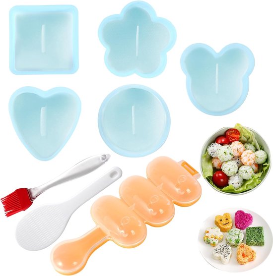 GEXINKEJI 10 Stampi per Palline di Riso per Sushi Creare Facilmente Piatti di Sushi Stampi Triangolari per Polpette di Riso Creatore per Ristorante Campeggio Famiglia con Cucchiaio per Riso