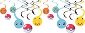 Amscan Pokemon themafeest rotorspiralen hangdecoratie - 12x - papier - 40/60 cm