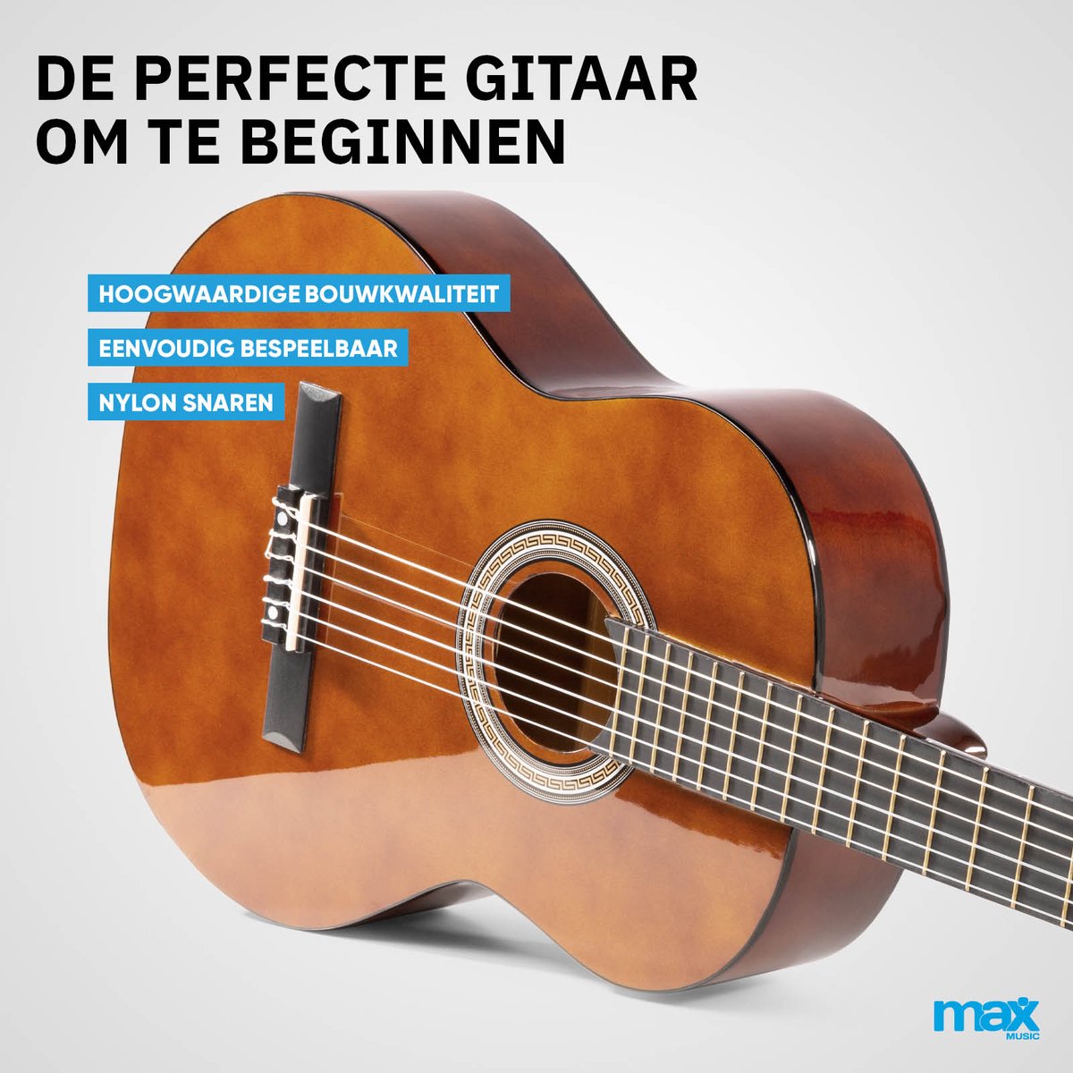 Klassieke Akoestische Gitaar 4/4 - Met Nylon Snaren - MAX SoloArt - Beginnersset met Accessoires - Bruin thumbnail 2