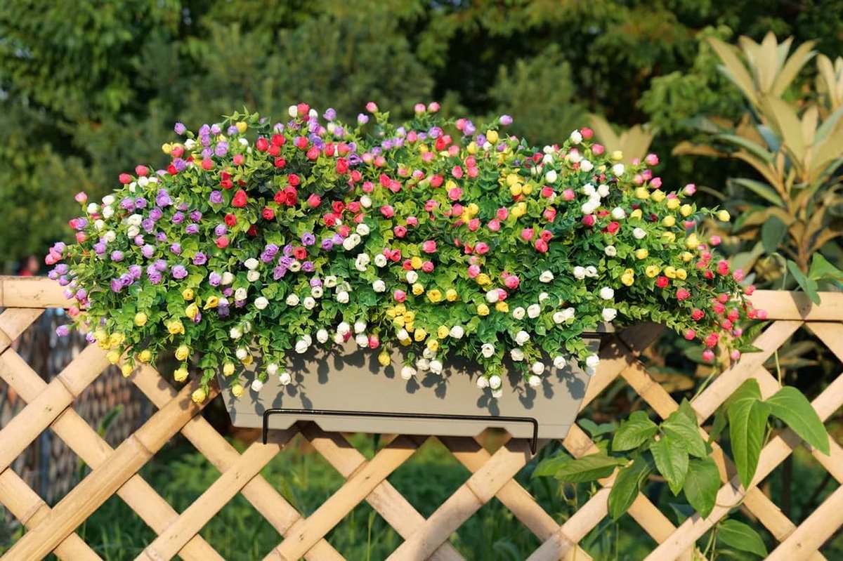 24 stuks kunstbloemen buiten nep lavendel bloemen kunstplanten groen voor buiten UV-bestendig madeliefje pioen lavendel decor lente bloemen voor tuin veranda raamdoos