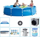 Intex Rond Frame Zwembad - 305 x 76 cm - Blauw - Inclusief Afdekzeil - Onderhoudspakket - Zwembadfilterpomp - Filter - Grondzeil - Warmtepomp