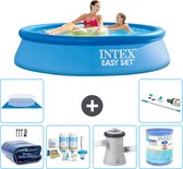 Intex Rond Opblaasbaar Easy Set Zwembad - 244 x 61 cm - Blauw - Inclusief Solarzeil - Onderhoudspakket - Zwembadfilterpomp - Filter - Grondzeil - Stofzuiger