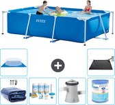 Intex Rechthoekig Frame Zwembad - 300 x 200 x 75 cm - Blauw - Inclusief Solarzeil - Onderhoudspakket - Zwembadfilterpomp - Filter - Grondzeil - Solar Mat