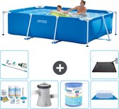 Intex Rechthoekig Frame Zwembad - 260 x 160 x 65 cm - Blauw - Inclusief Onderhoudspakket - Zwembadfilterpomp - Filter - Grondzeil - Stofzuiger - Solar Mat