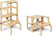 Ette Tete Step 'n Sit - Leertoren - Naturel met messing clips - Inklapbaar tot tafel en stoel - Learning Tower - Montessori inspired - Keukentrap - Keukenhulp - Leerstoel - Veilig -Duurzaam