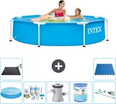 Intex Rond Frame Zwembad - 244 x 51 cm - Blauw - Inclusief Solarzeil - Onderhoudspakket - Zwembadfilterpomp - Filter - Stofzuiger - Solar Mat - Vloertegels