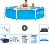 Intex Rond Frame Zwembad - 244 x 51 cm - Blauw - Inclusief Solarzeil - Onderhoudspakket - Zwembadfilterpomp - Filter - Grondzeil - Stofzuiger - Solar Mat