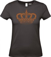 Dames t-shirt Kroontje Oranje | Koningsdag kleding | Oranje Shirt | Zwart Dames | maat L