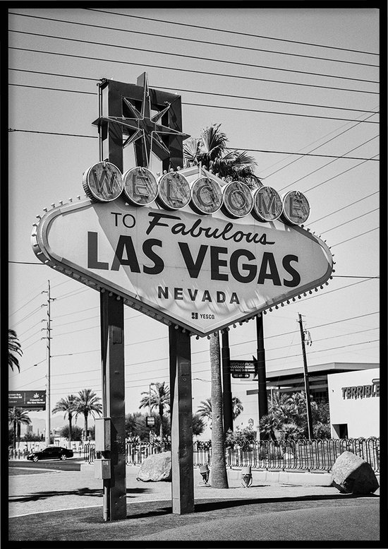 Poster Las Vegas zwart-wit - Natuur poster - 30x40 cm - inclusief lijst - WALLLL