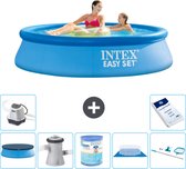 Intex Rond Opblaasbaar Easy Set Zwembad - 244 x 61 cm - Blauw - Inclusief Afdekzeil - Zwembadfilterpomp - Filter - Grondzeil - Schoonmaakset - Zoutwatersysteem - Zwembadzout