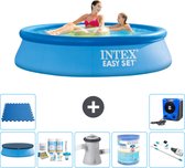 Intex Rond Opblaasbaar Easy Set Zwembad - 244 x 61 cm - Blauw - Inclusief Afdekzeil - Onderhoudspakket - Zwembadfilterpomp - Filter - Stofzuiger - Vloertegels - Warmtepomp