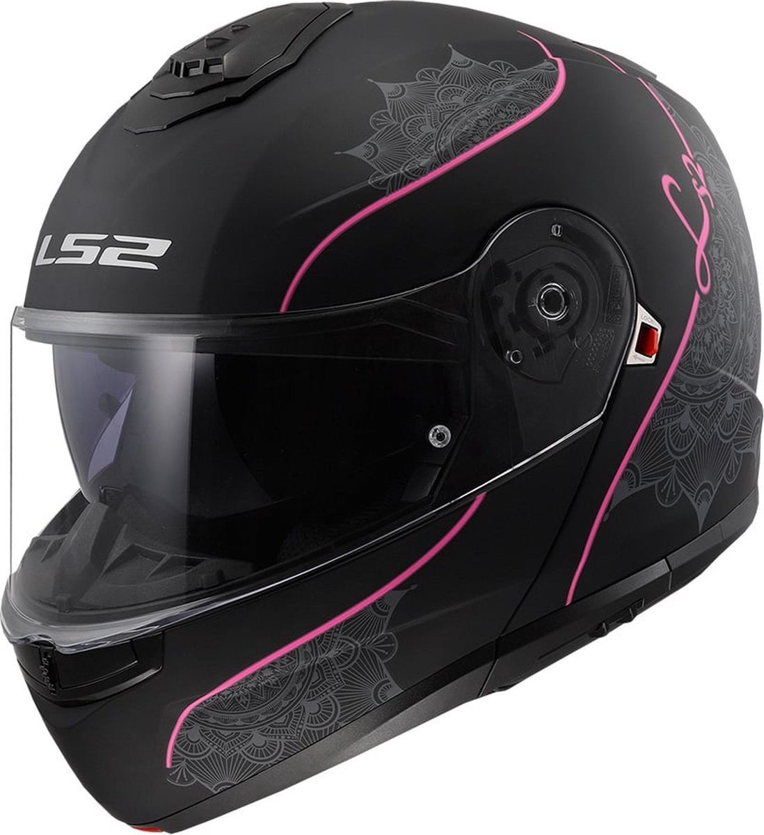 LS2 Helm Strobe II Lux FF908 mat zwart / roze maat XXXL