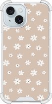 Shockproof hoesje - Geschikt voor iPhone 15 - Cute flowers - Extra sterke case - TPU/polycarbonaat - Bloemen - Beige, Transparant