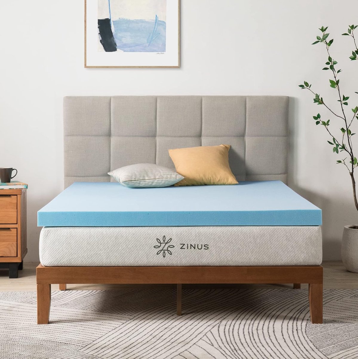 Greentee matrasoplegger met verkoelende gel en traagschuim, schuim met verkoelende gel, 90 x 200 cm, Oeko-Tex, voor matras, bed, bank