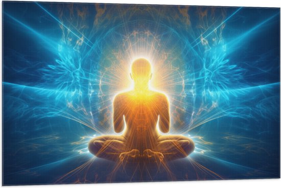Vlag - Mediteren - Meditatie - Lotushouding - Blauw - Oranje - 105x70 cm Foto op Polyester Vlag