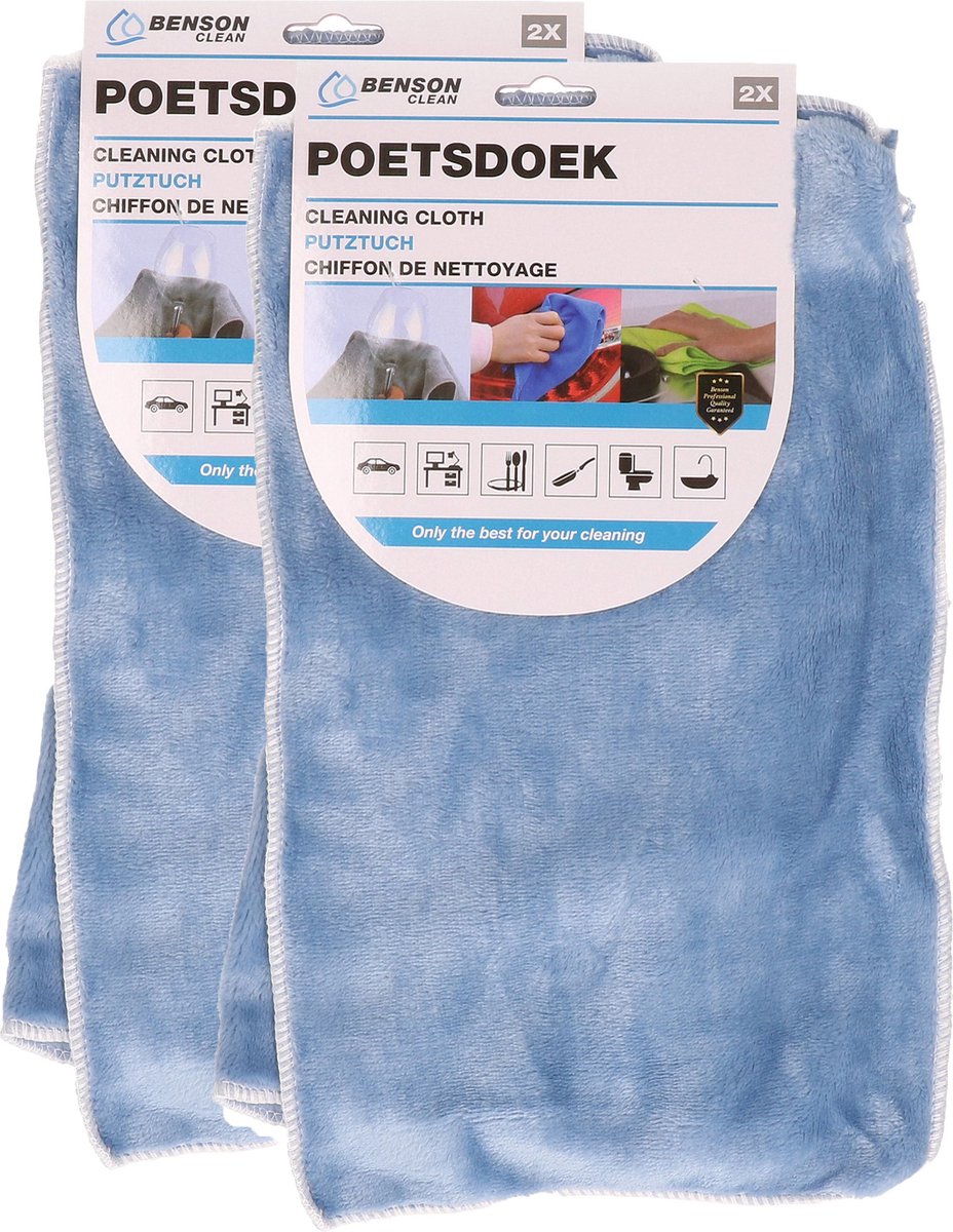 Goedkoopste Benson Poetsdoeken - set 4x - extra zacht - microvezel - 2 formaten - schoonmaken