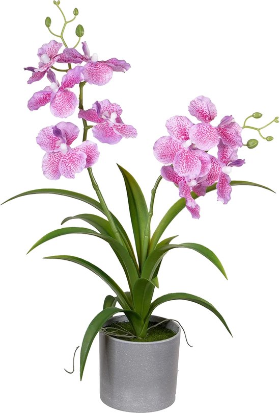 Louis Maes Orchidee bloemen kunstplant in bloempot - roze bloemen - H38 cm - Kamer/kantoor/badkamer
