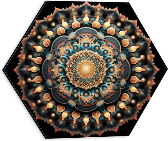 Dibond Hexagon - Mandala - Figuren - Vormpjes - Kleuren - 30x26.1 cm Foto op Hexagon (Met Ophangsysteem)
