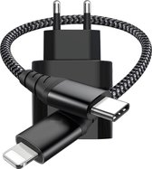 Chargeur Rapide Adaptateur USB-C Premium pour iPhone avec Câble de Chargeur USB-C vers Lightning Robuste - 30 Centimètres - Zwart