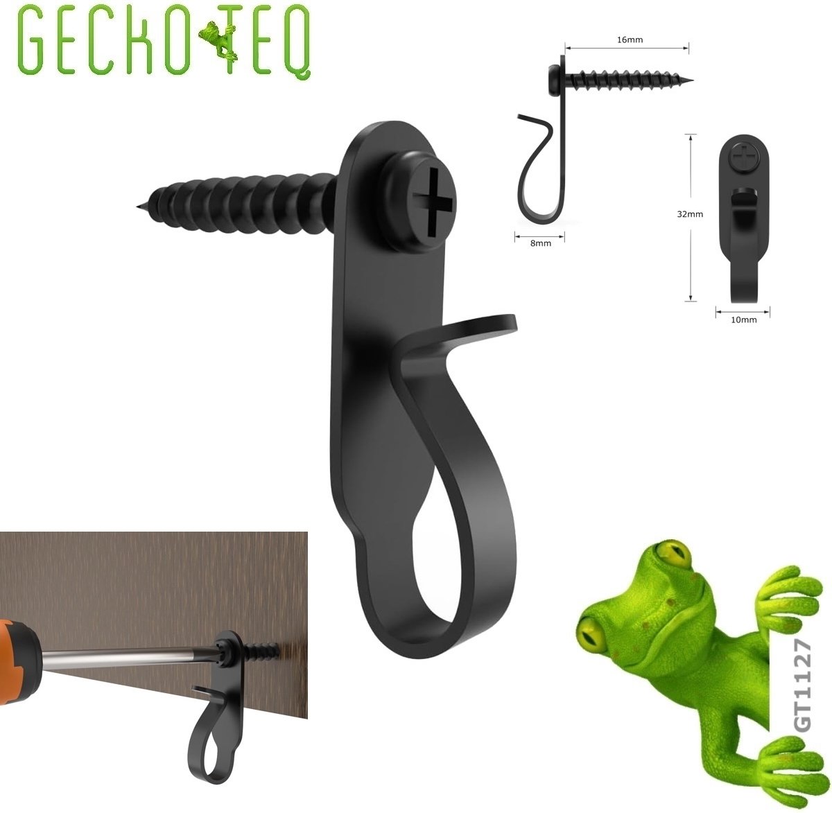 GT1127 GeckoTeq 5 x RVS.zwart-wand/muur-Draad haakjes voor slingers en feestverlichting-kerstverlichting-stroomkabel