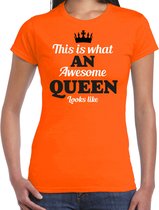 Bellatio Decorations Koningsdag verkleed T-shirt voor dames - Queen - oranje - feestkleding XL