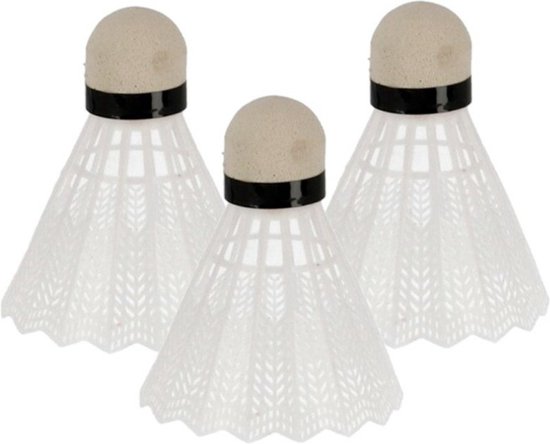 Idena Set De 3 Volants Badminton - Plastique Blanc Avec Pointe Mousse - Boîte Transport