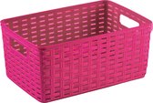 Plasticforte Opbergmand - Kastmand - rotan kunststof - fuchsia roze - 10 Liter - 22 x 33 x 16 cm