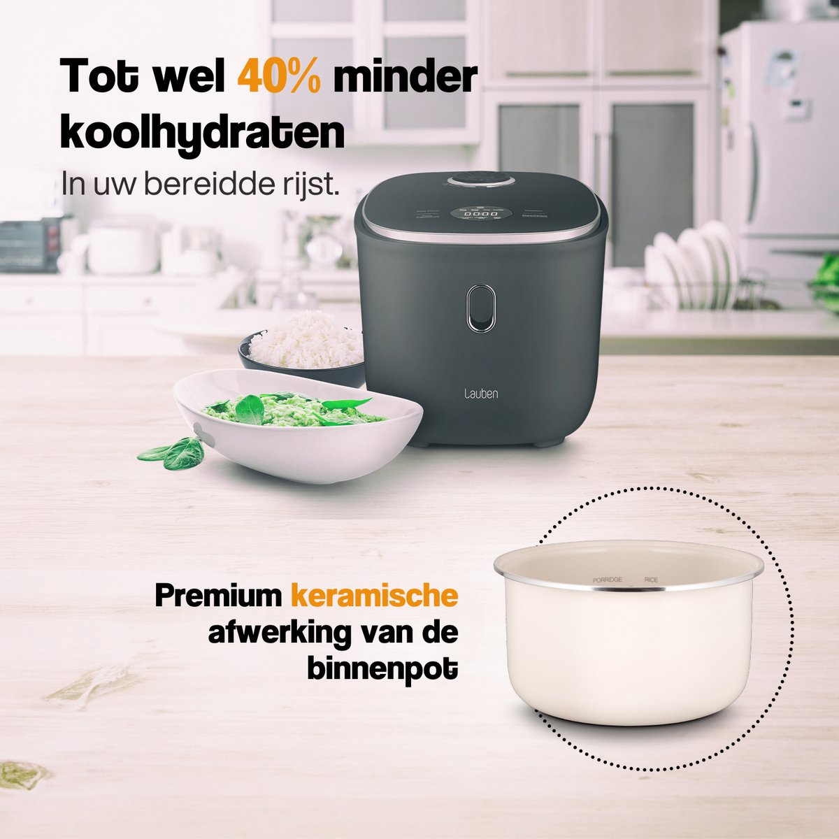 Lauben Low Sugar Rijstkoker 3L - 40% minder koolhydraten