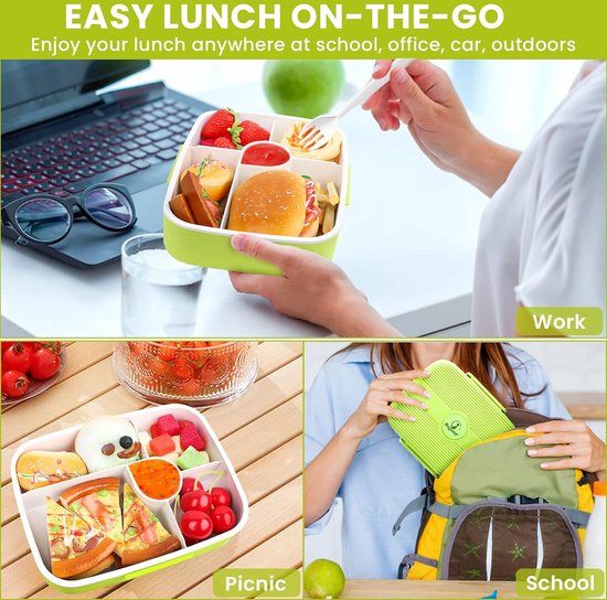 Bugucat Lunchbox Met Vakken 1300ml, Lekvrije Bento Broodtrommel Voor Kinderen En Volwassenen, BPA Vrij Bento Box Met Bestek En Stickers, Lunchbox Voor School, Werk En Picknick,Groen Bugucat Lunchbox Met Vakken 1300ml, Lekvrije Bento Broodtrommel Voor Kinderen En Volwassenen, BPA Vrij Bento Box Met Bestek En Stickers, Lunchbox Voor School, Werk En Picknick,Groen