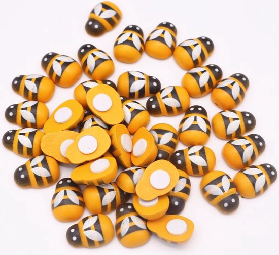 100 Stuks Houten Bijen – Zelfklevend – Mini-formaat 1x1,3 Cm – Geel/zwart – Voor Scrapbooking, Kaarten, Kleding En Feestdecoratie
